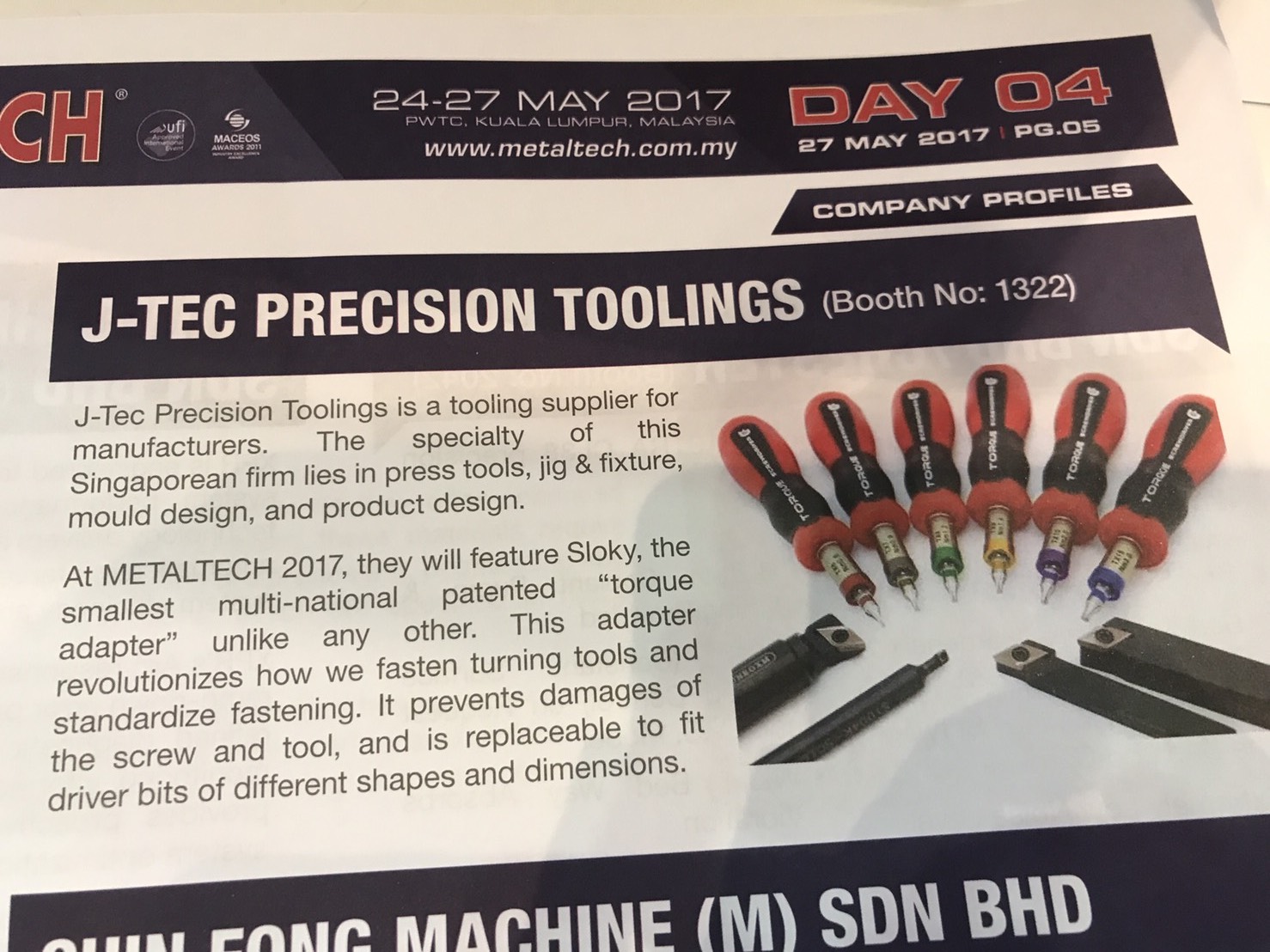 Chienfu Sloky en METALTECH, 24 – 27 de mayo de 2017 • Malasia
Ven y revisa nuestras piezas de precisión CNC, torneado, fresado y torneado;por supuesto también Sloky Destornillador de torque y llaves para todas las aplicaciones diferentes, incluyendo Tiro/Caza, Placa de circuito, Detector de presión de neumáticos, Bicicleta, Mercado de bricolaje, Tambor, Lente, Dispositivos 3C y Club de golf.Amigable para el usuario de herramientas de corte CNC para mecanizado, torneado y fresado de piezas.
